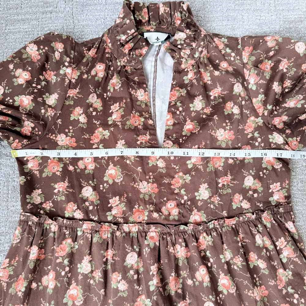 Tuckernuck Brown Floral Ruffle Neck Tiered Mini Dress - XS - Picture 8 of 10
